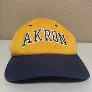 Vintage USA Made Akron Zips Yellow Navy Blue Fitted Hat Cap United Brand